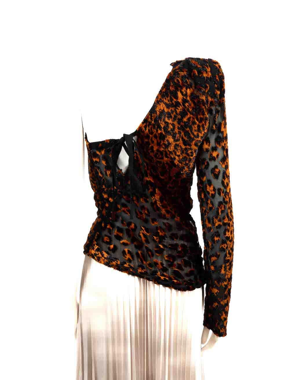Saint Laurent Leopard Velvet One Shoulder Top Size S In Good Condition For Sale In London, GB
