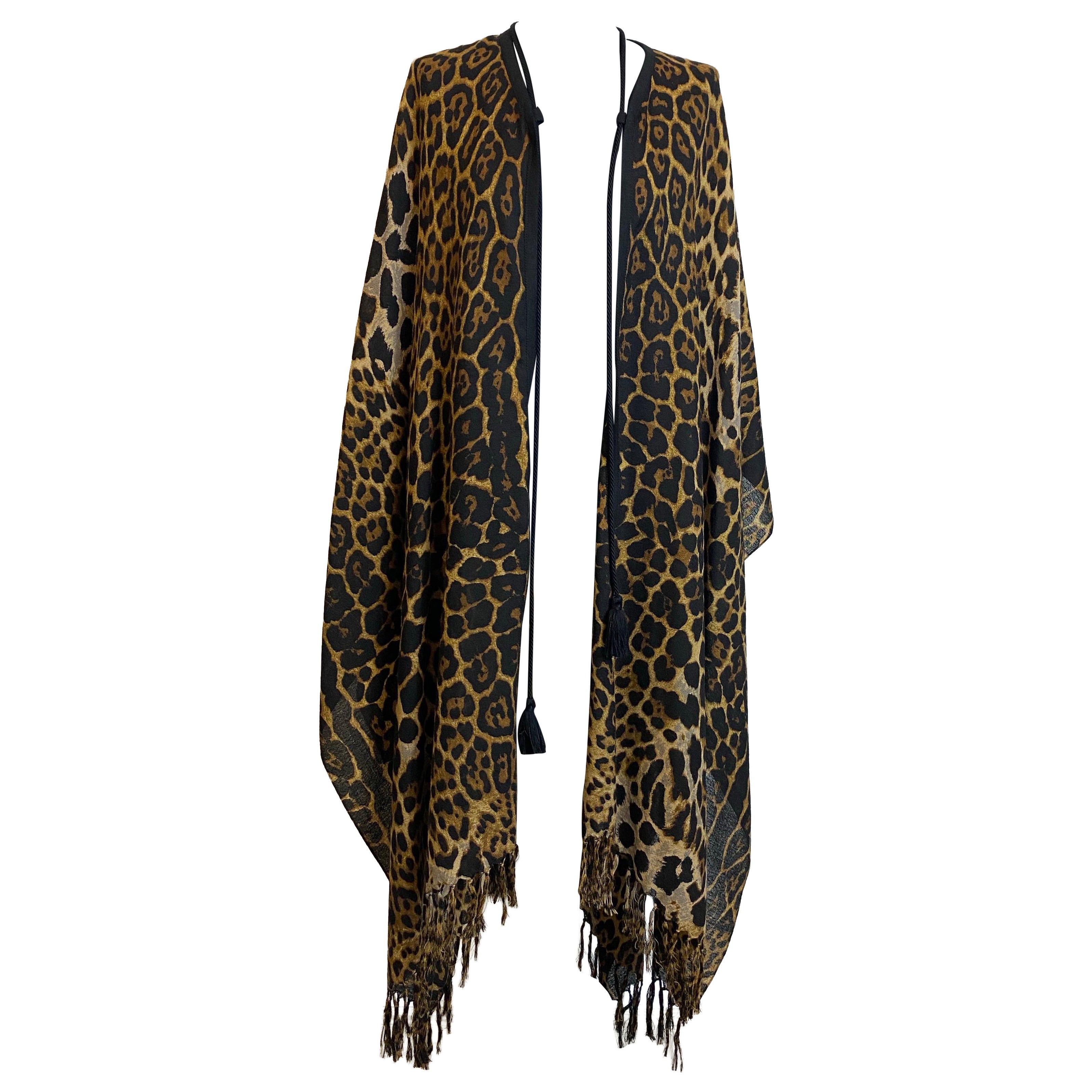 Saint Laurent leopard wool cape poncho For Sale