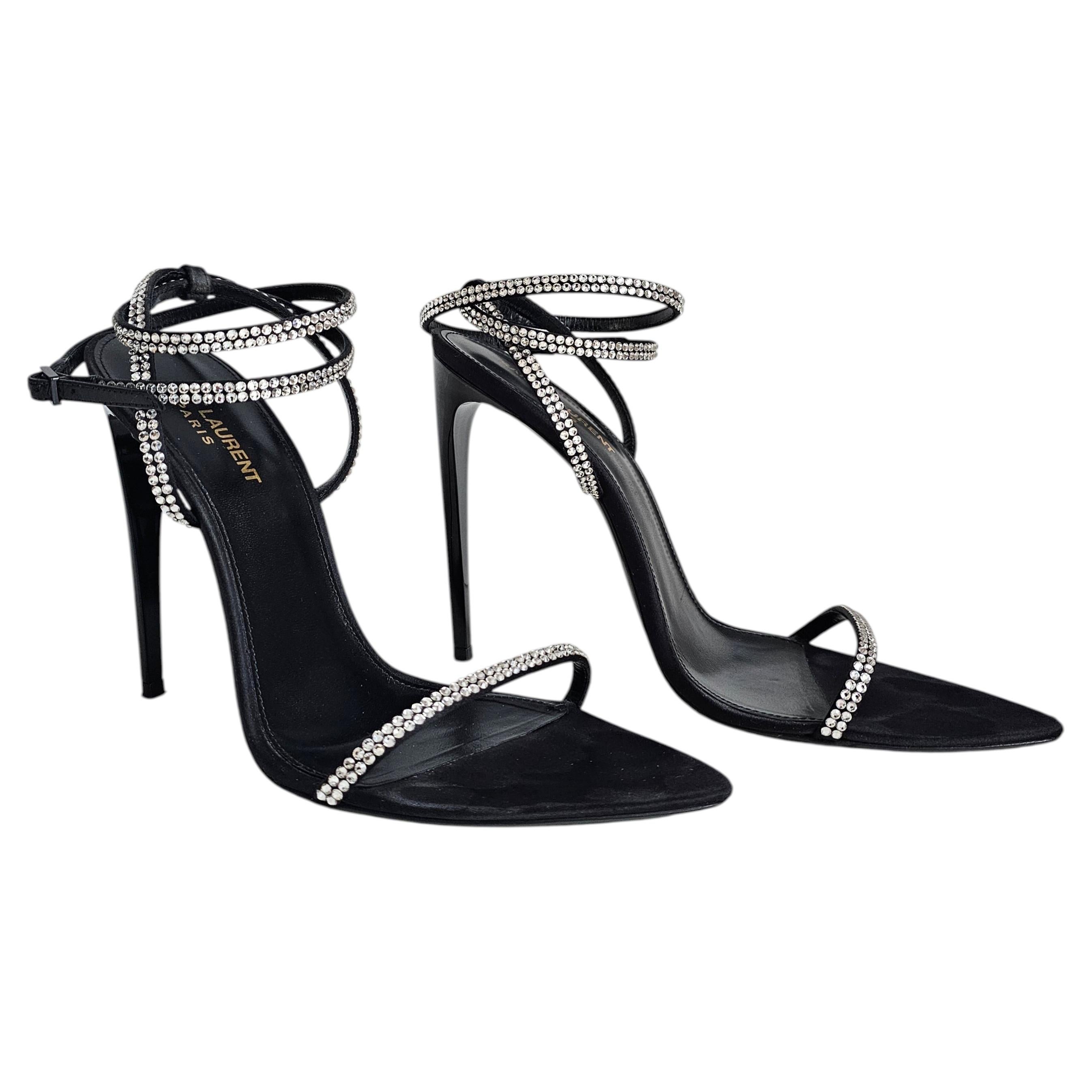 Saint Laurent Leroy Runway FW22 Crystal Sandals Sz EU40 / US10. Key show piece. For Sale