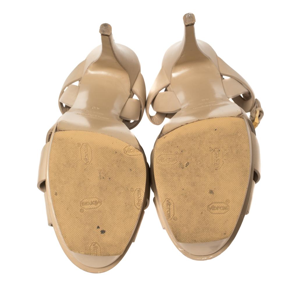 Saint Laurent Light Beige Leather Tribute Platform Sandals Size 40 3