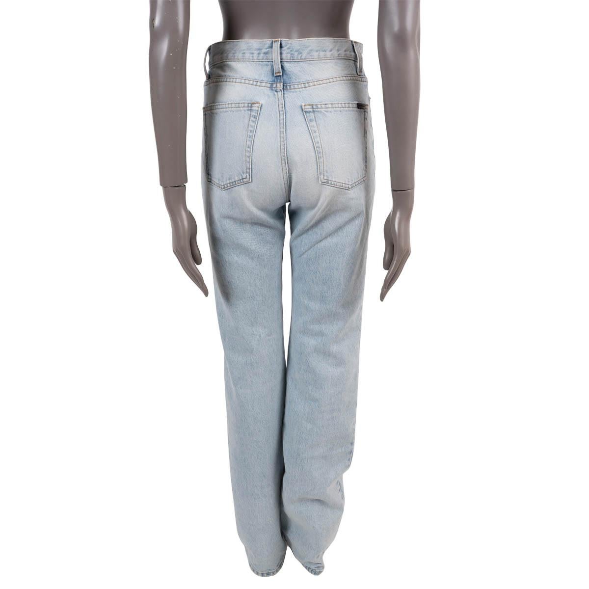 SAINT LAURENT light blue cotton 2021 JANICE HIGH-RISE STRAIGHT Jeans Pants 26 XS In Excellent Condition For Sale In Zürich, CH
