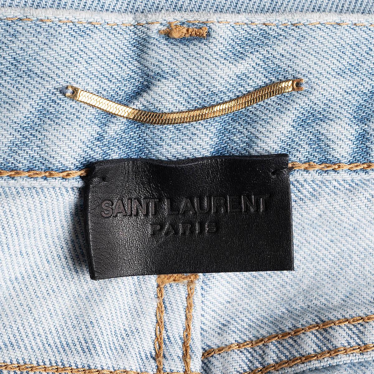 SAINT LAURENT light blue cotton 2021 JANICE HIGH-RISE STRAIGHT Jeans Pants 26 XS For Sale 2