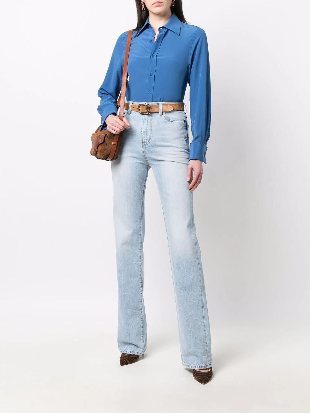 SAINT LAURENT light blue cotton 2021 JANICE HIGH-RISE STRAIGHT Jeans Pants 26 XS For Sale 3