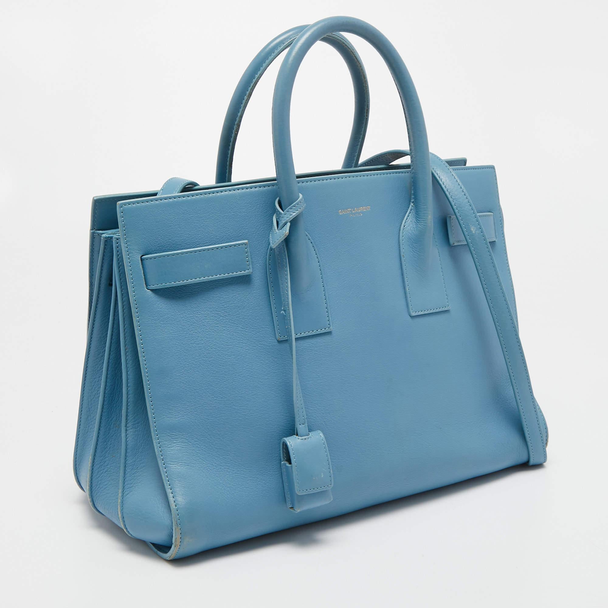 Women's Saint Laurent Light Blue Leather Small Classic Sac De Jour Tote