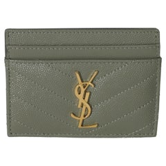 Saint Laurent Light Green Grain De Poudre Matelasse Cassandre Card Case