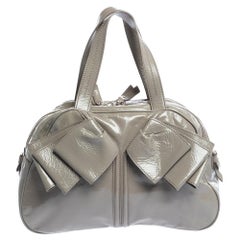 Saint Laurent Light Grey Patent Leather Small Obi Bow Bowler Bag