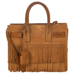 SAINT LAURENT Light Ochre brown suede SAC DE JOUR NANO FRINGE Shoulder Bag