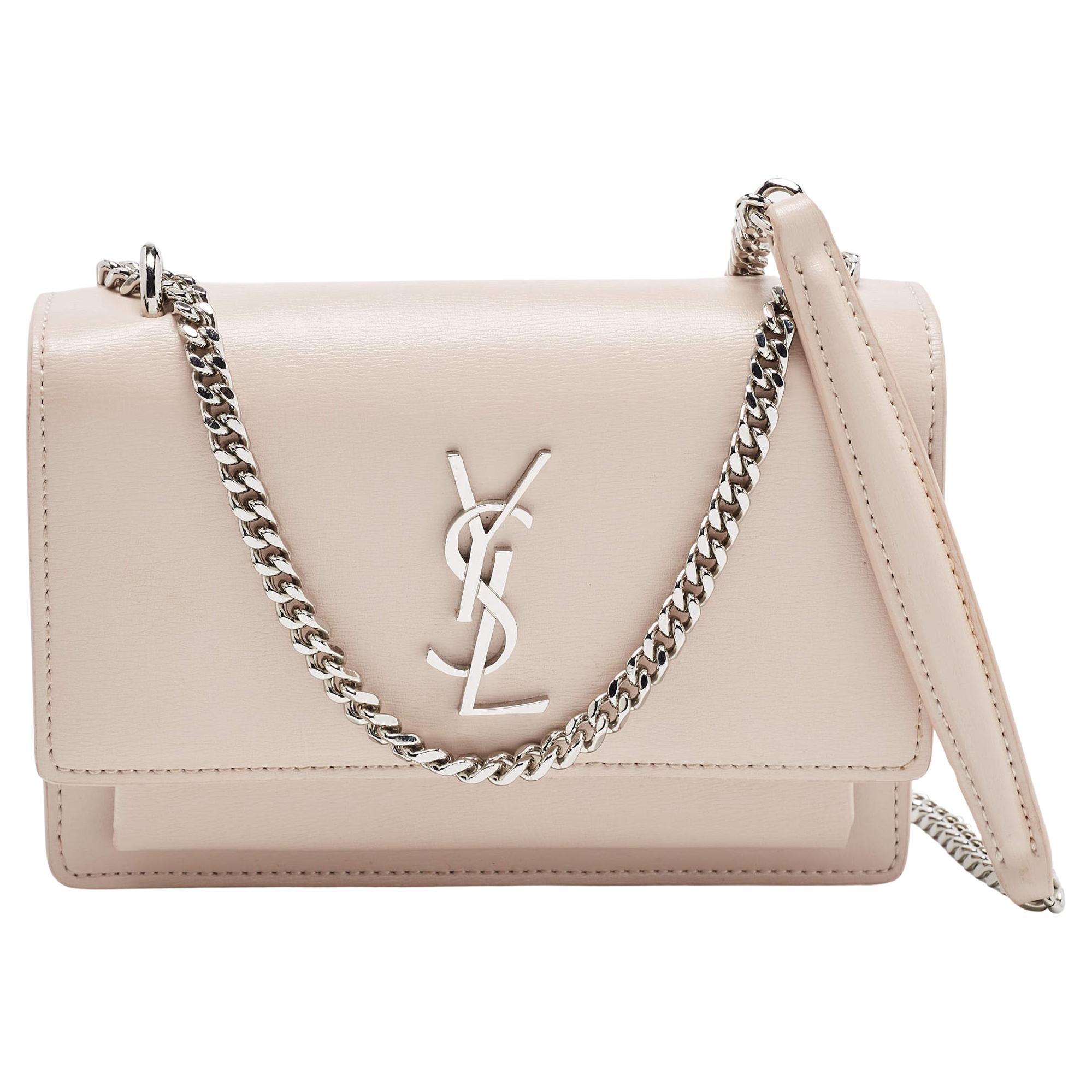 Saint Laurent Light Pink Leather Sunset Wallet On Chain For Sale