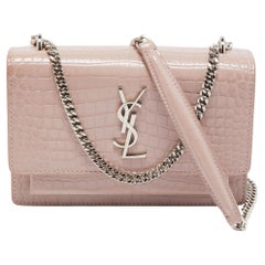 Saint Laurent Lilac Croc Embossed Leather Sunset Wallet On Chain