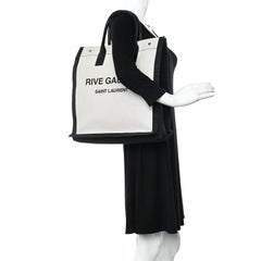 Saint Laurent Linen White Black Rive Gauche North South Tote