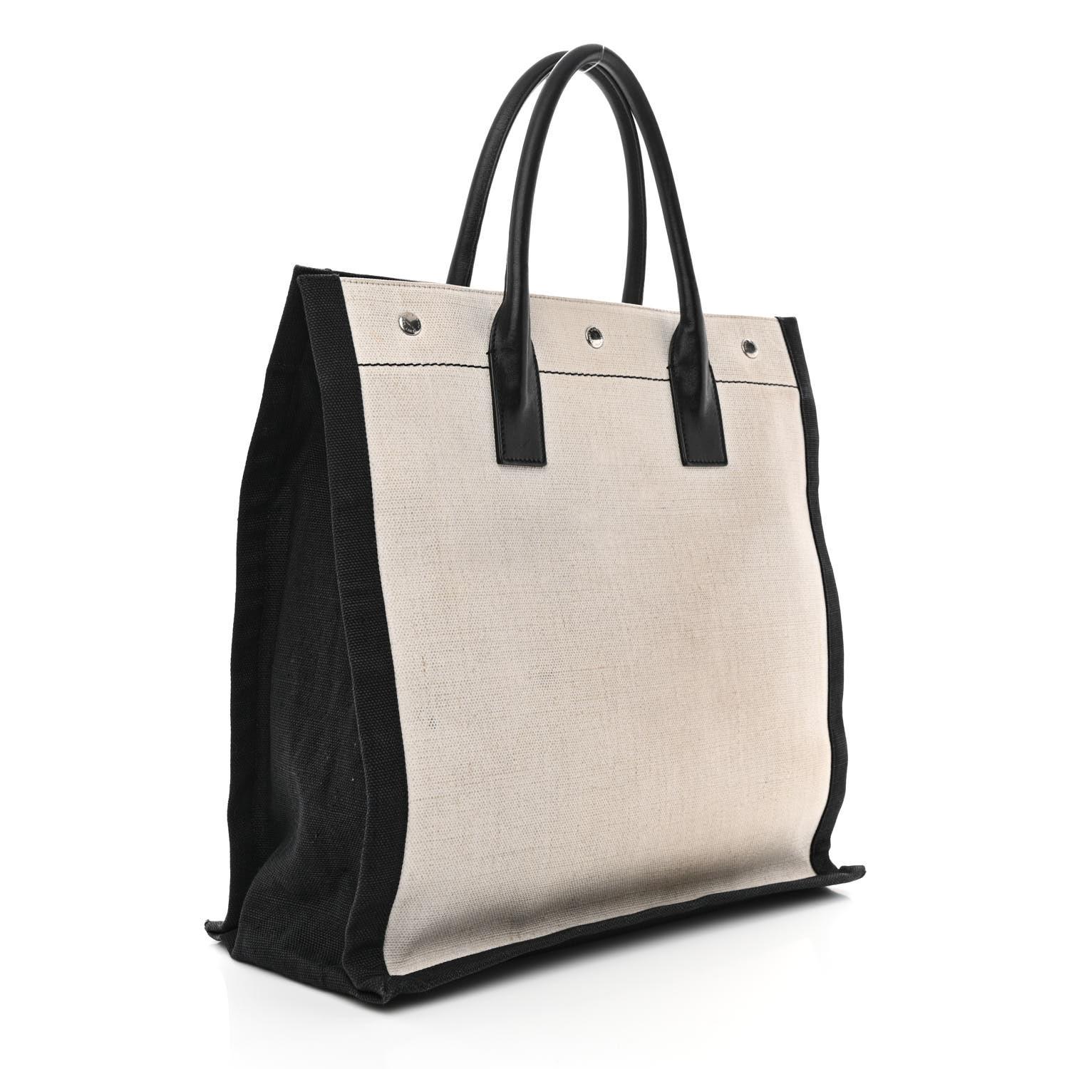 Saint Laurent Linen White Black Rive Gauche North South Tote In New Condition For Sale In Montreal, Quebec