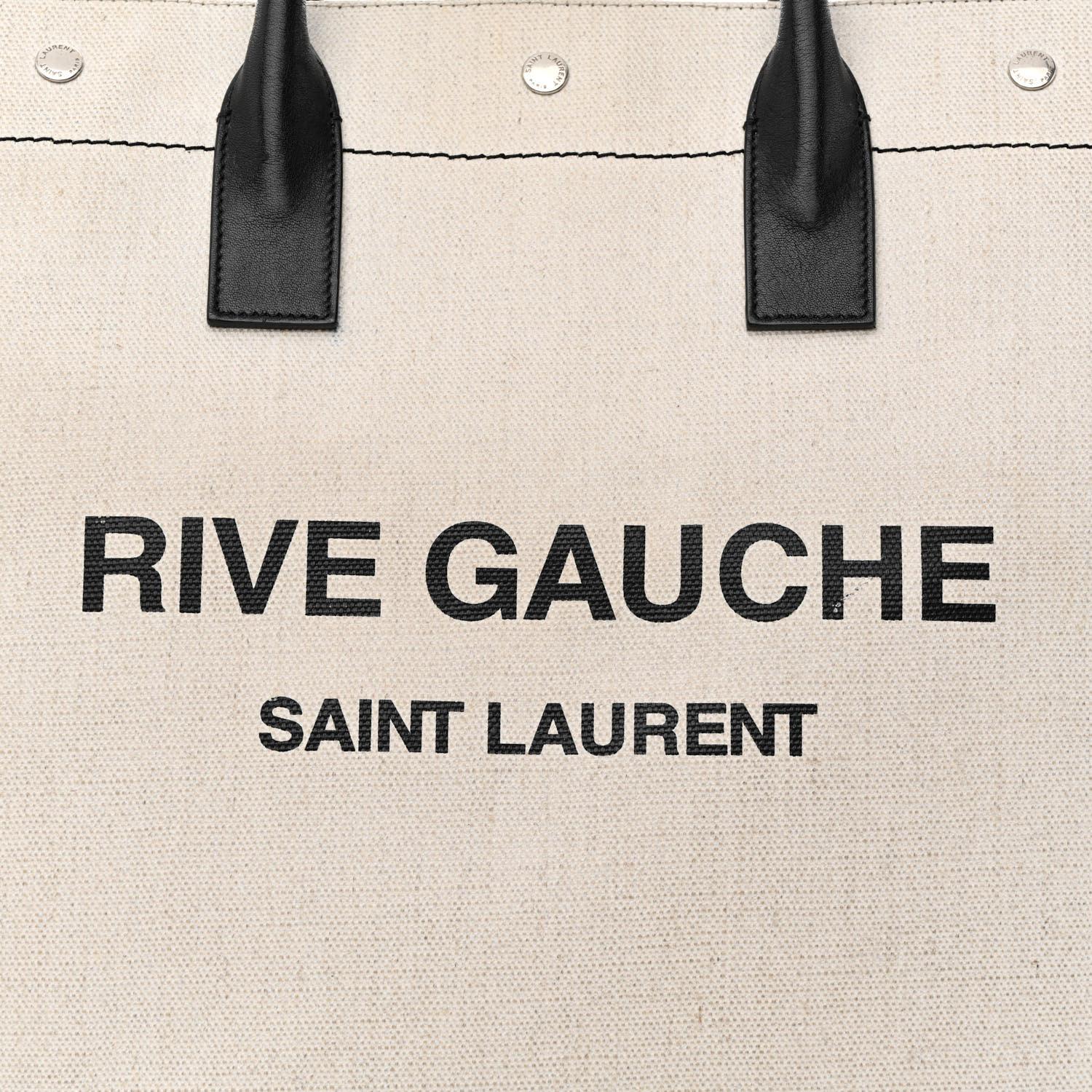 Saint Laurent Rive Gauche North South Tote aus Leinen in Weiß und Schwarz im Angebot 4