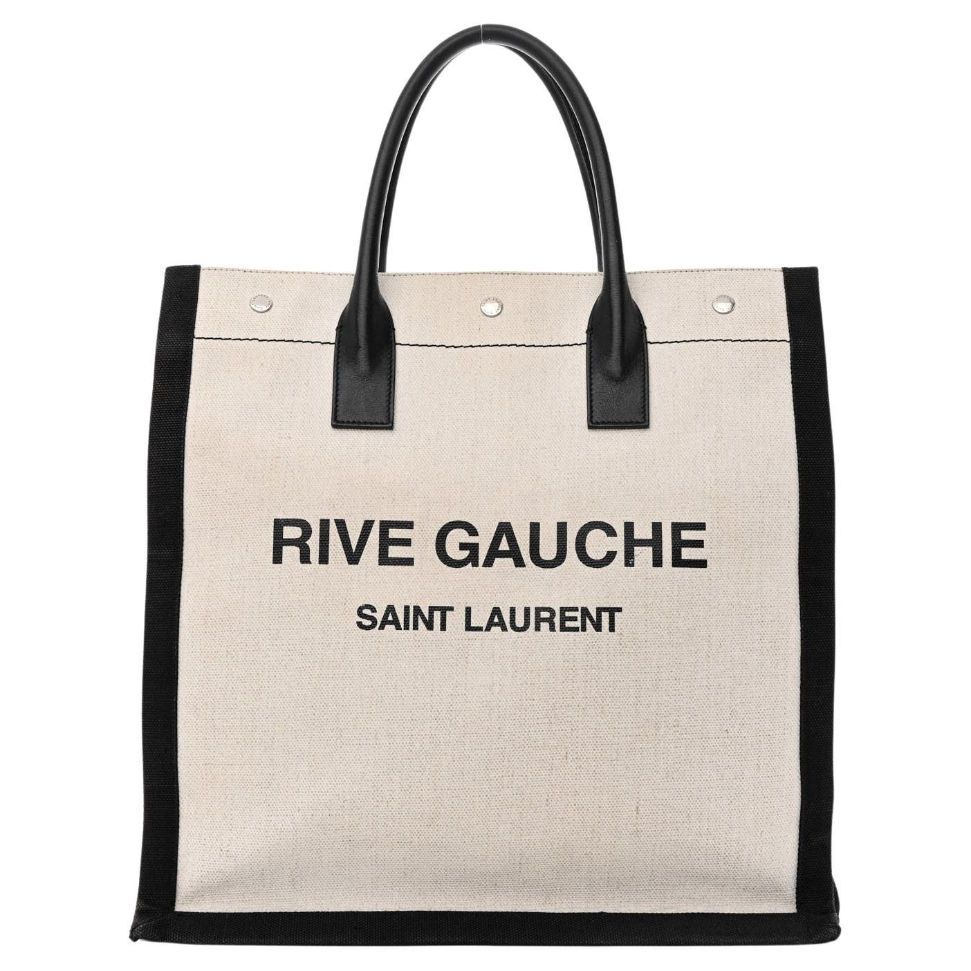 Saint Laurent Rive Gauche North South Tote aus Leinen in Weiß und Schwarz im Angebot