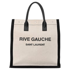 Saint Laurent Rive Gauche North South Tote aus Leinen in Weiß und Schwarz