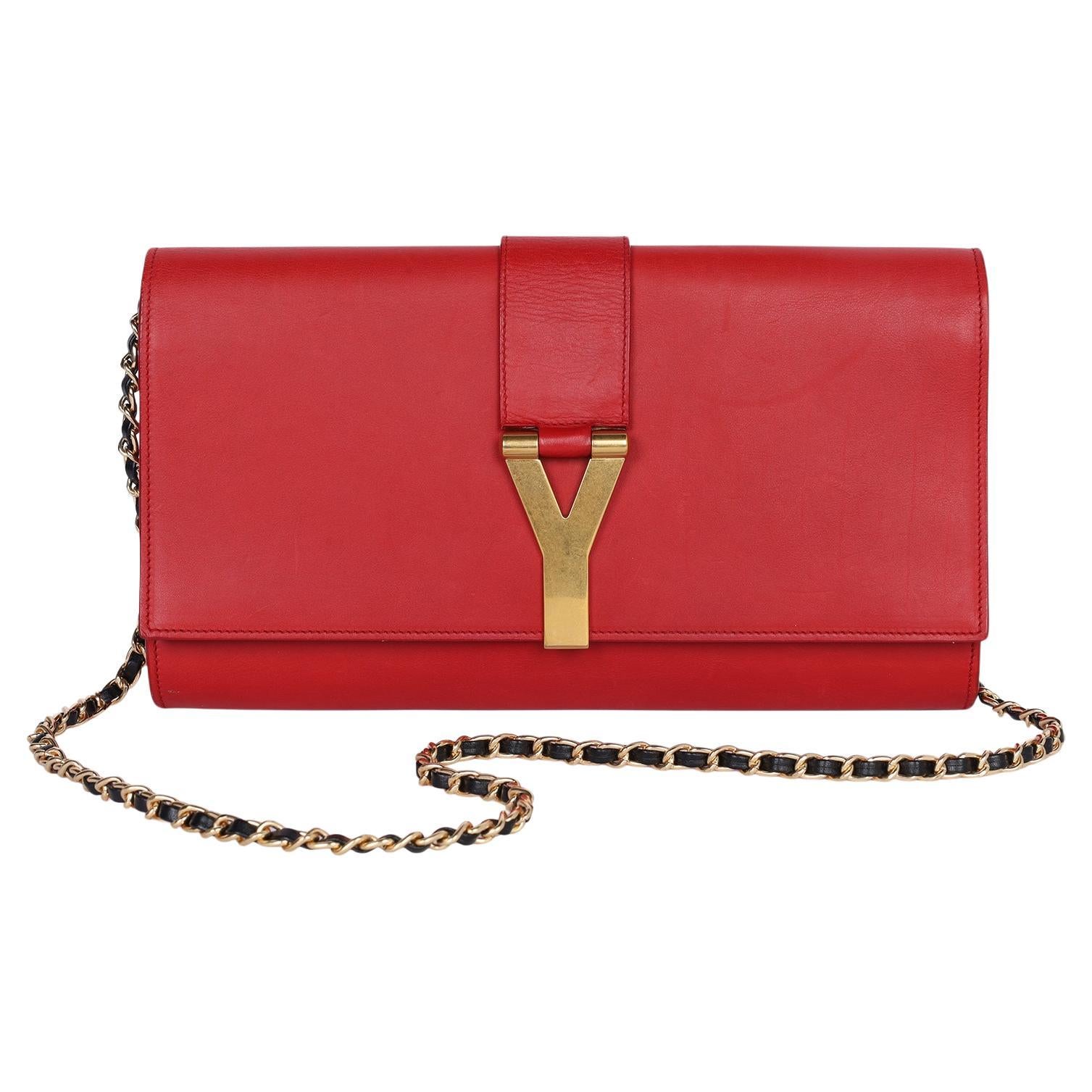 Saint Laurent Lingne Y Clutch in rosso in vendita