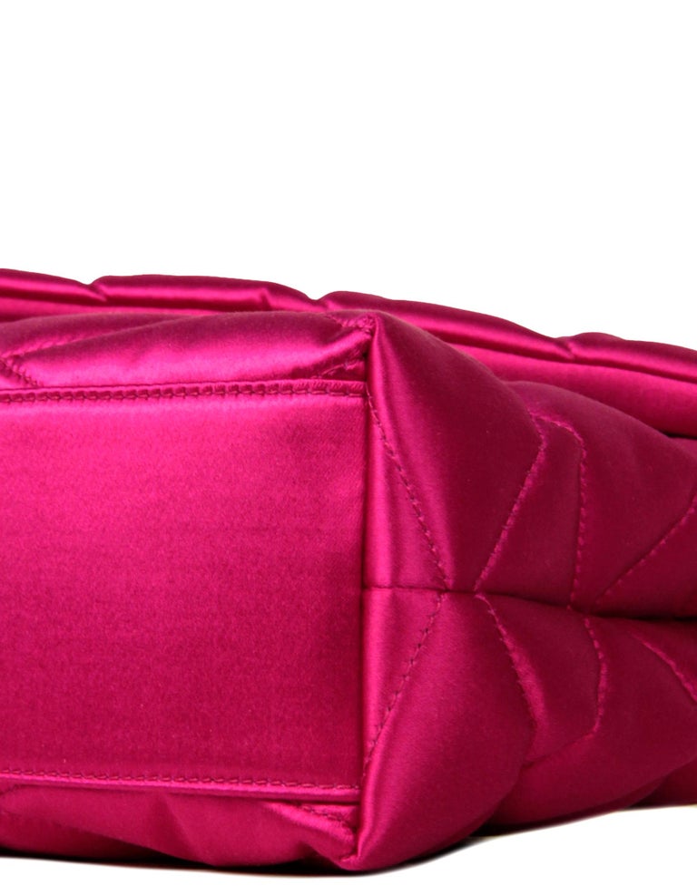 Saint Laurent Lipstick Fuchsia Pink Satin Quilted Large Sade Clutch Bag rt  $1590 at 1stDibs