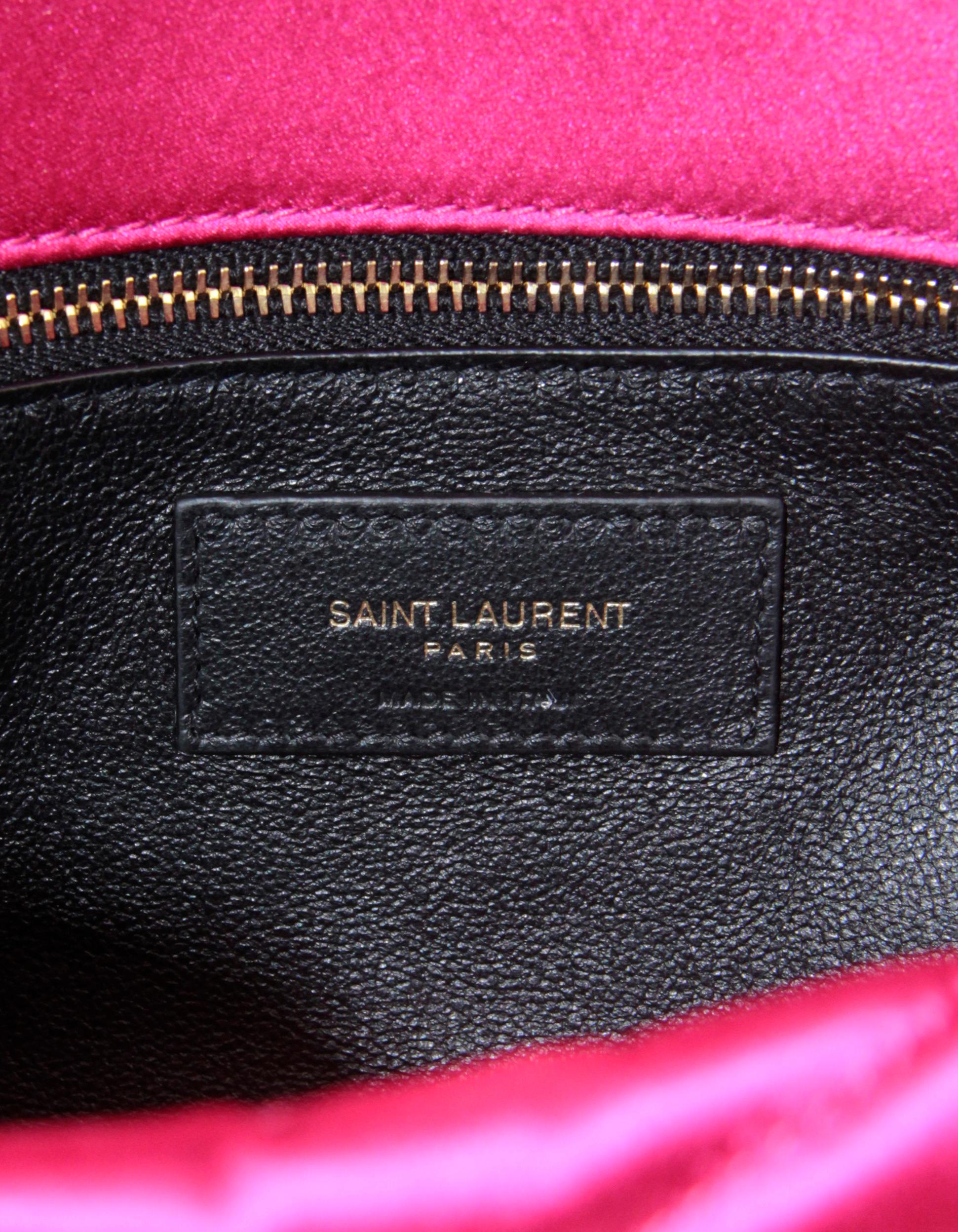 Women's Saint Laurent Lipstick Fuchsia Pink Satin Quilted Large Sade Clutch Bag rt $1590