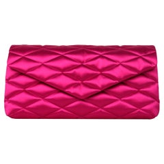 Saint Laurent Lipstick Fuchsia Pink Satin Quilted Large Sade Clutch Bag rt $1590