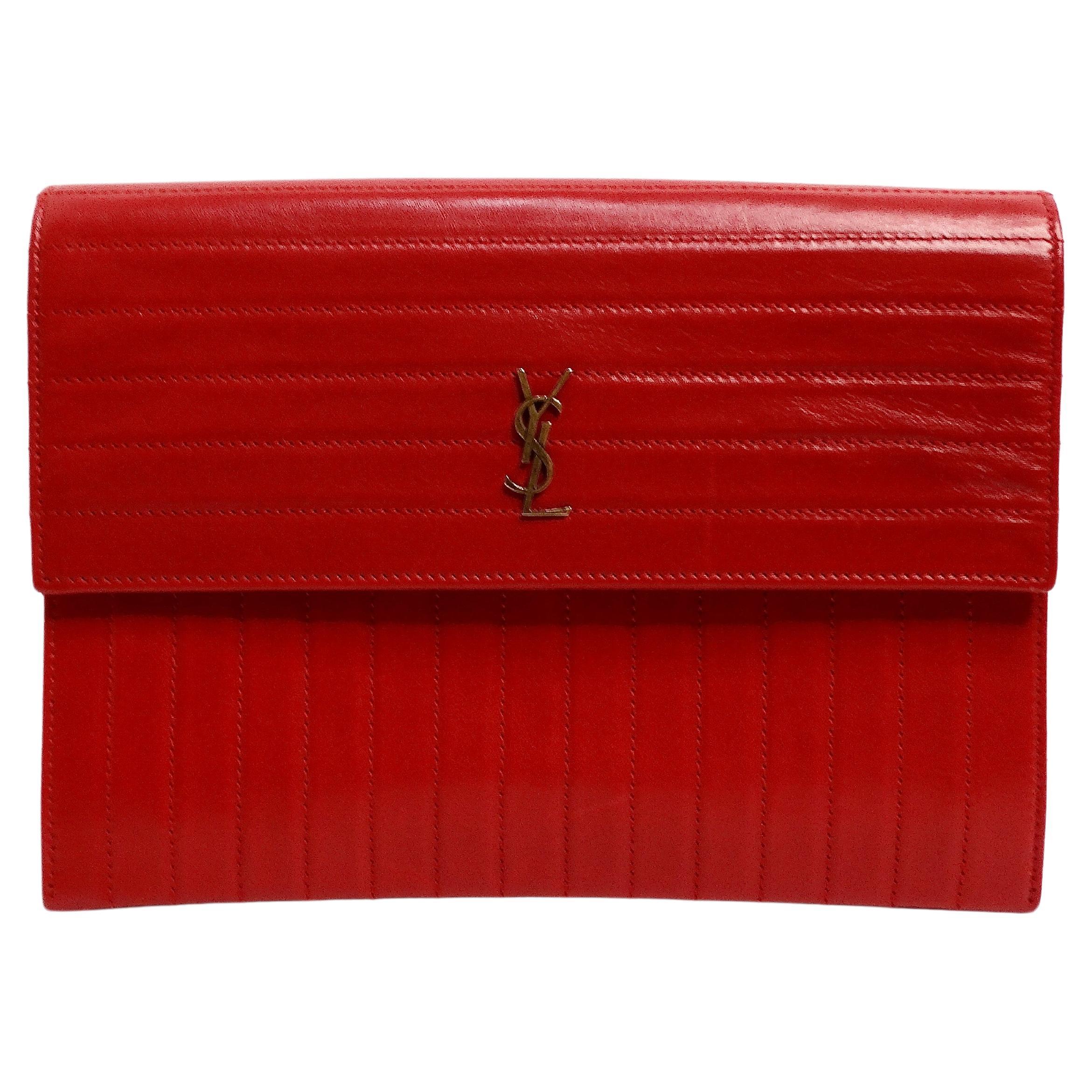 Saint Laurent Lipstick Red and Gold-Tone Chain Crossbody Handbag For Sale