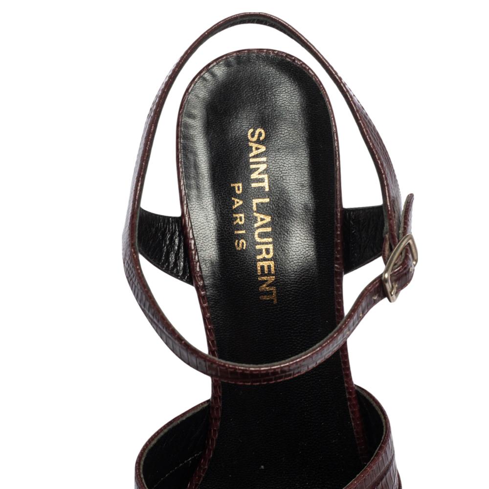 Saint Laurent Lizard Embossed Leather Bow Platform Candy Sandals Size 37 1