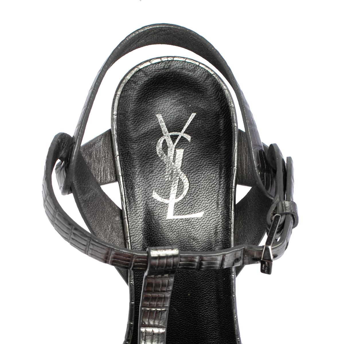 Saint Laurent Lizard Embossed Leather Tribute Platform Sandals Size 38.5 1