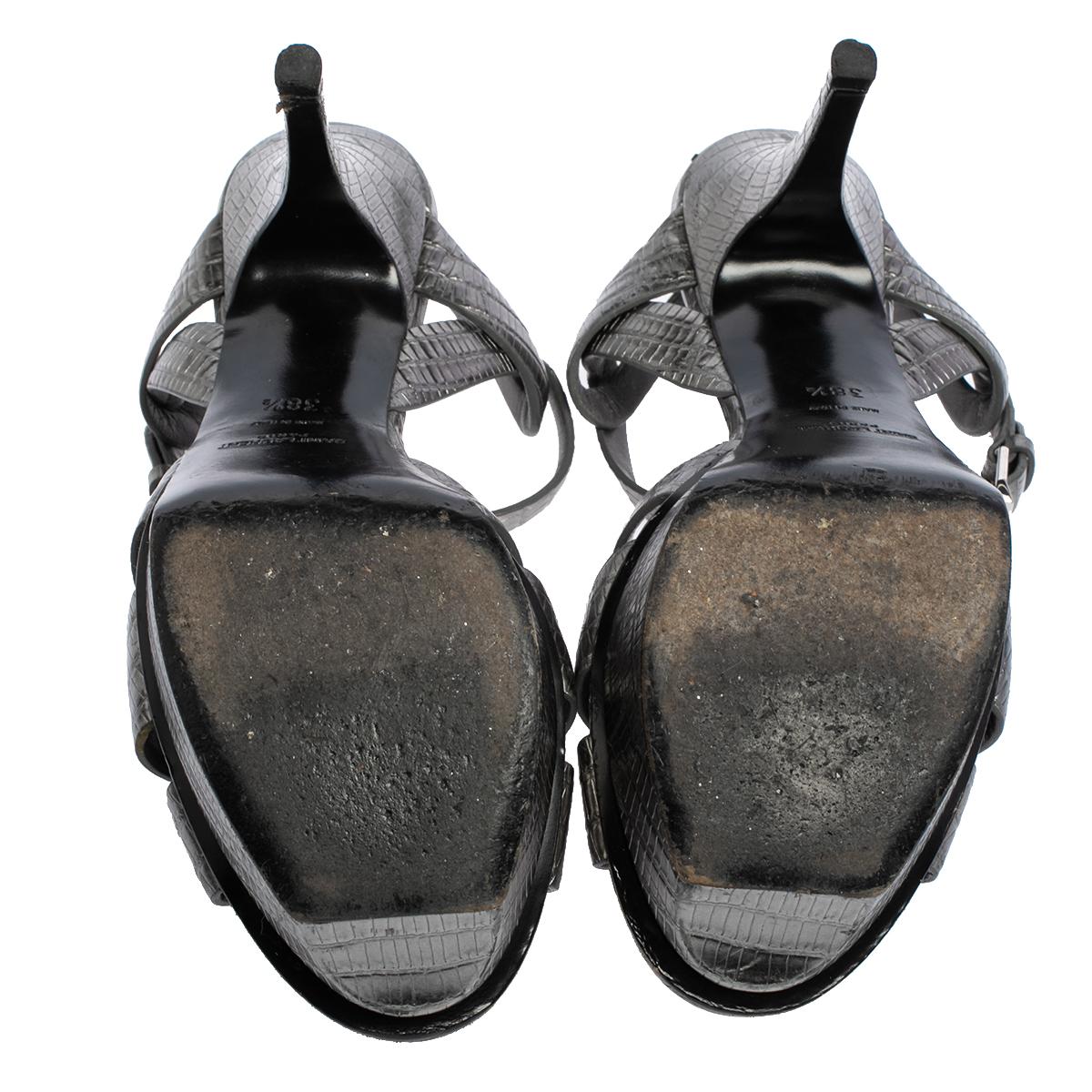 Saint Laurent Lizard Embossed Leather Tribute Platform Sandals Size 38.5 2