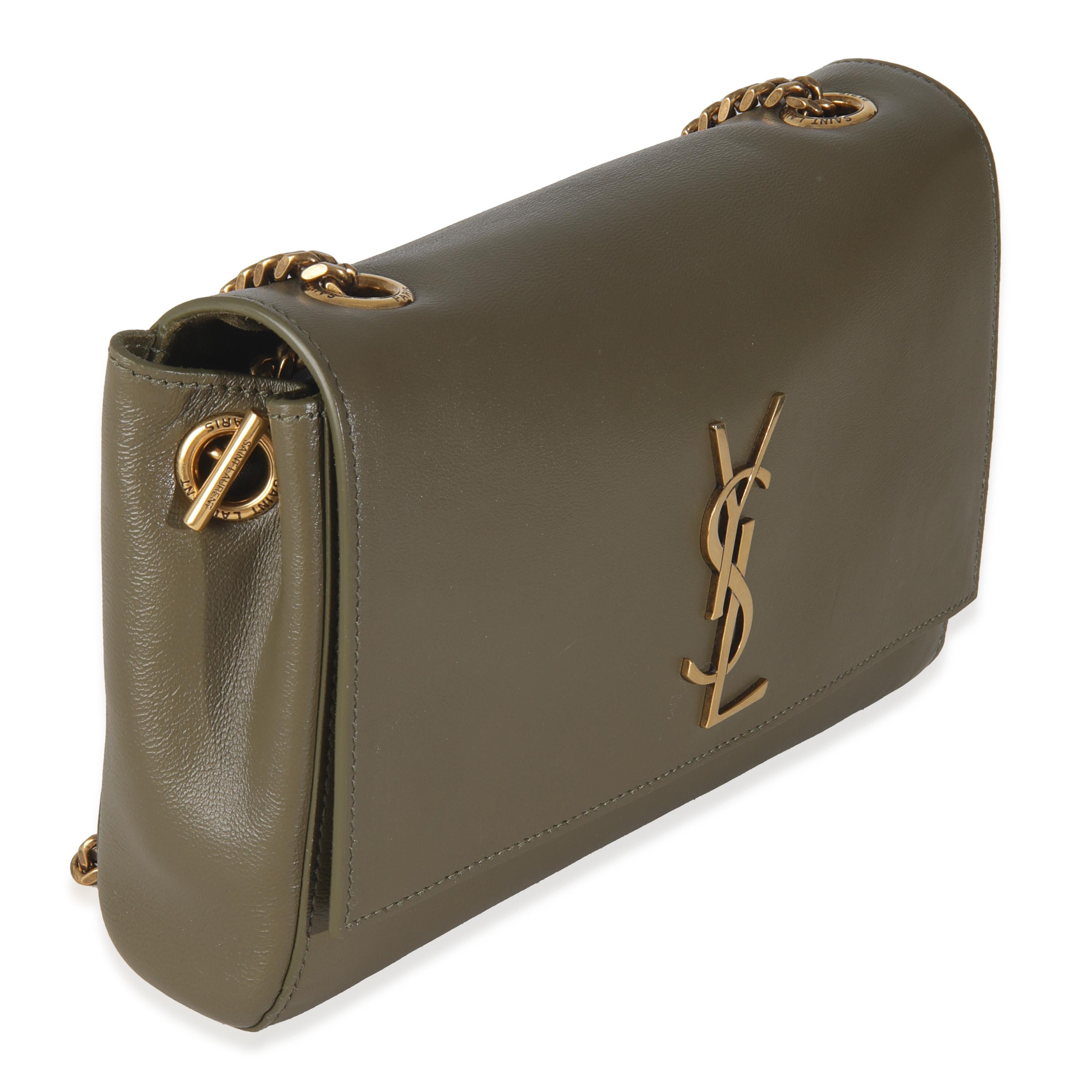 Saint Laurent Loden Verde Becerro Ante Pequeño Kate Reversible Gris en venta