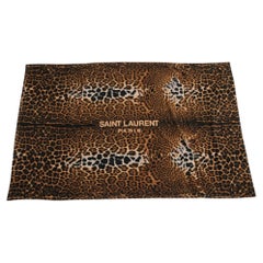 Saint Laurent Logo Leopard Print Beach Towel Bath 69 x 46 Brown Gold White Black