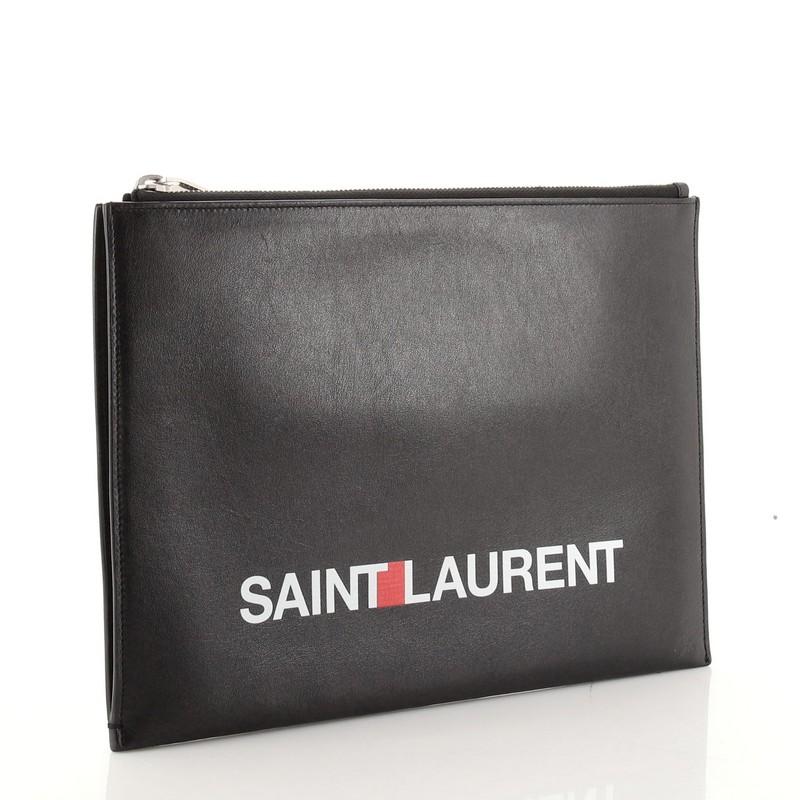 Black Saint Laurent Logo Zip Clutch Printed Leather Medium