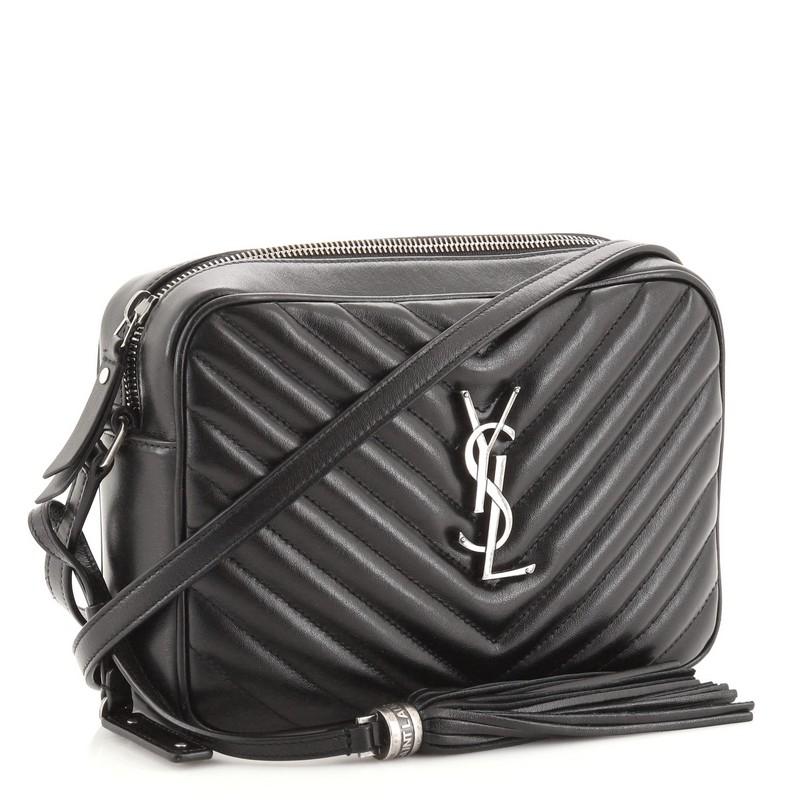 Saint Laurent Lou Kameratasche Matelasse Chevron Leder Small (Schwarz)