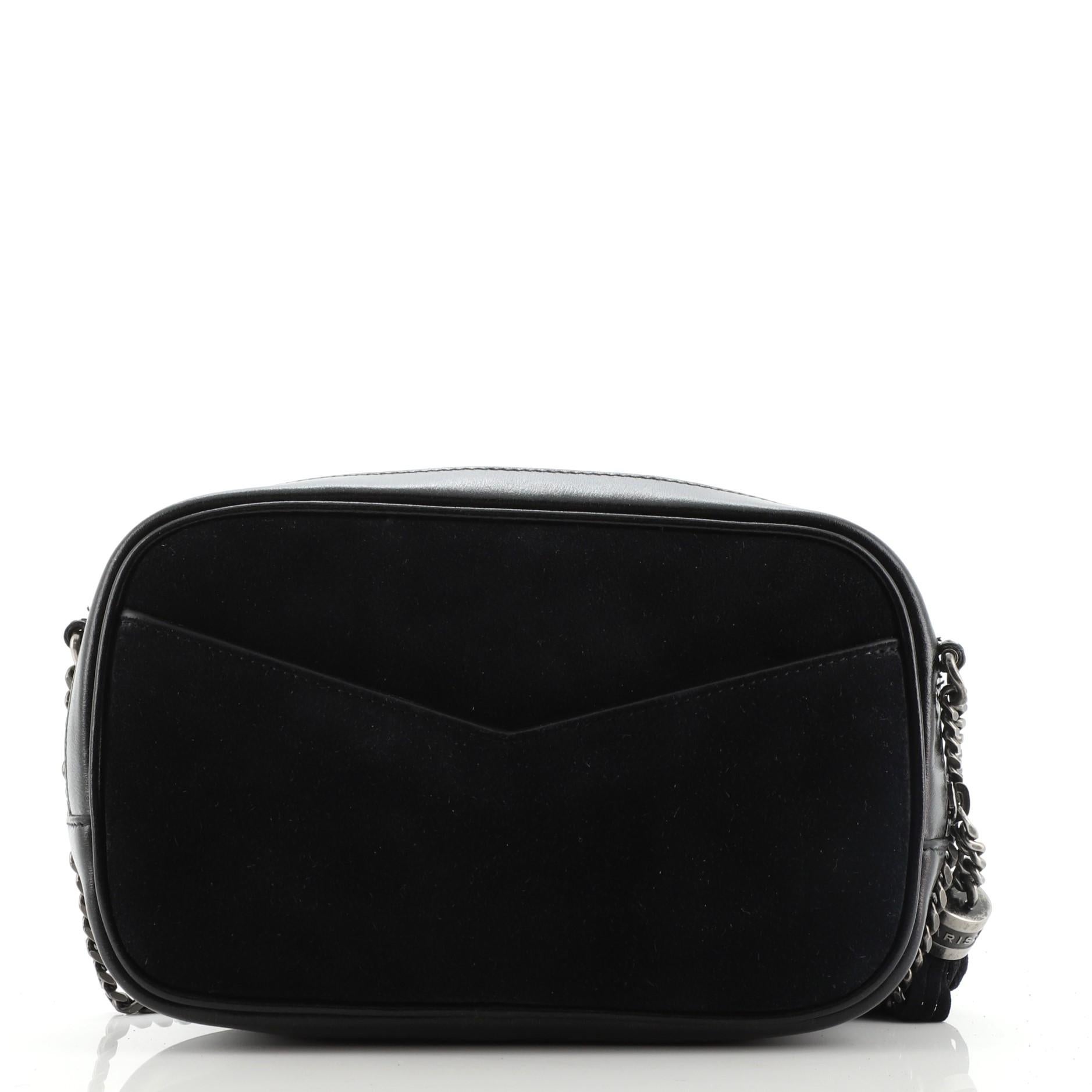 Saint Laurent Lou Kameratasche mit Monogramm aus Wildleder und Leder Mini (Schwarz)