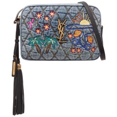 Saint Laurent Lou Leather-Trimmed Embroidered Quilted-Denim Shoulder Bag