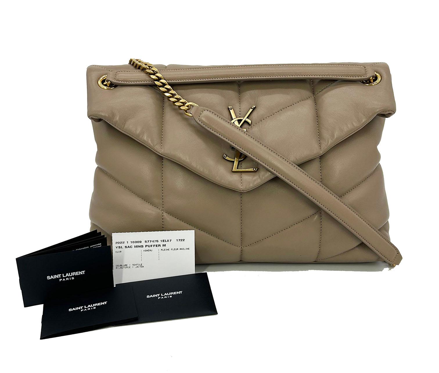 Saint Laurent Lou Lou Puffer Dusty Grey Medium Quilted Leather Shoulder Bag YSL For Sale 12