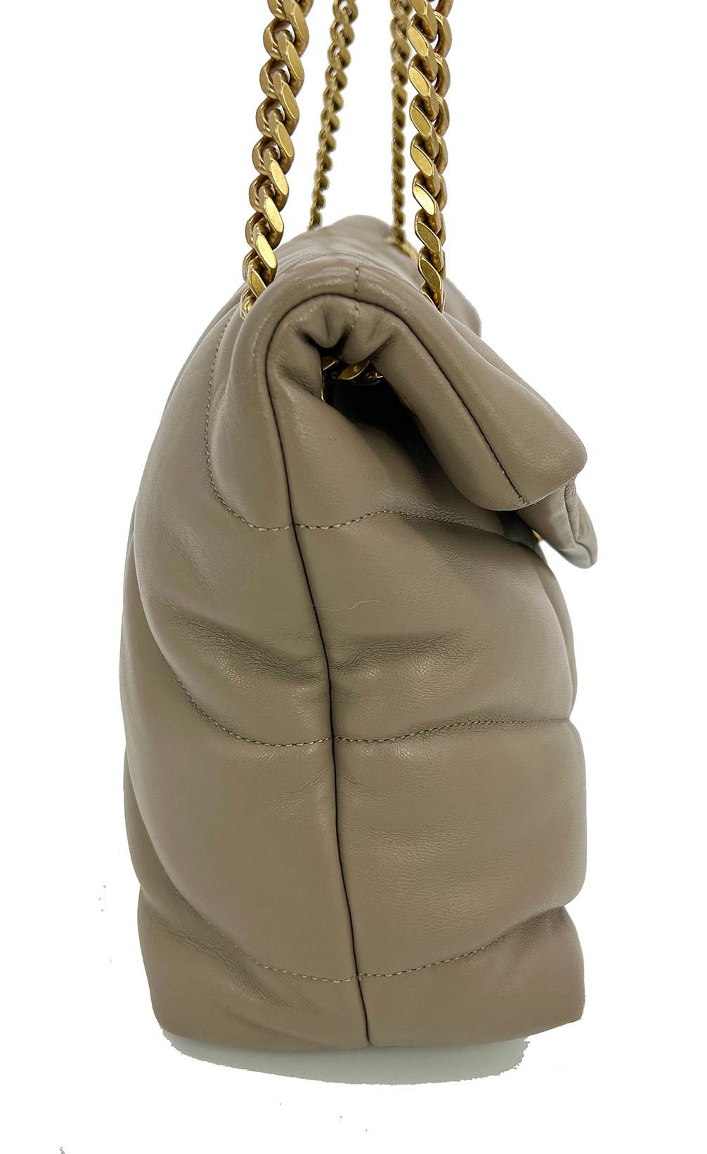 Saint Laurent Lou Lou Puffer Dusty Grey Medium Quilted Leather Shoulder Bag YSL In Excellent Condition In Philadelphia, PA