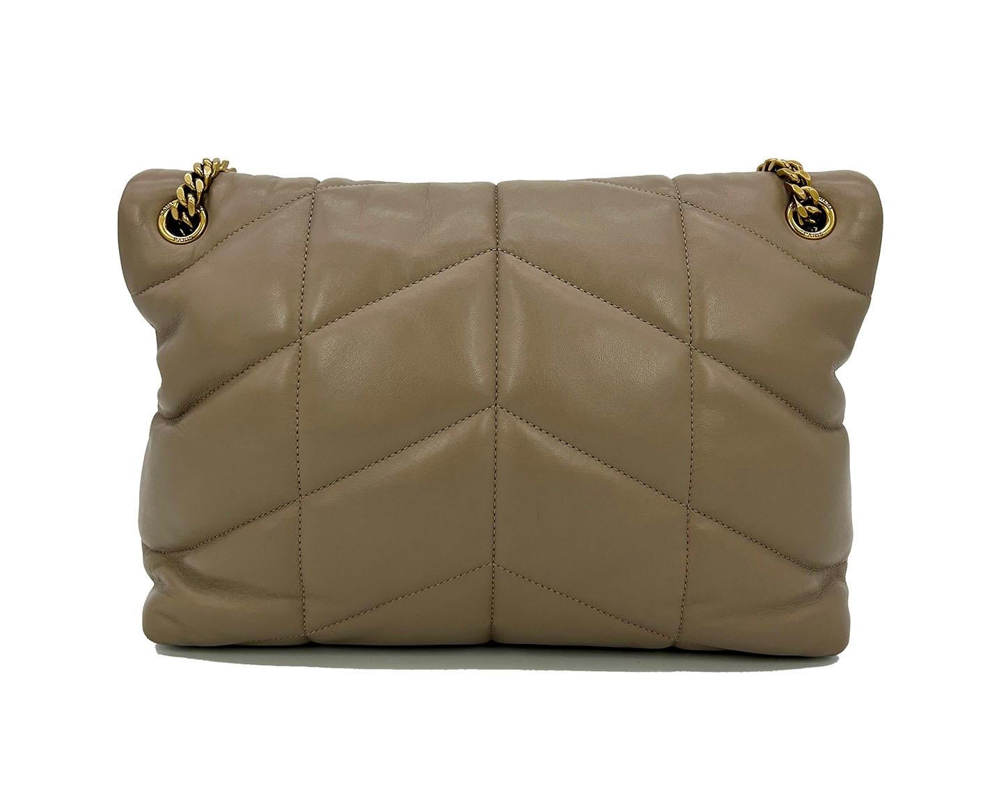 Women's Saint Laurent Lou Lou Puffer Dusty Grey Medium Quilted Leather Shoulder Bag YSL
