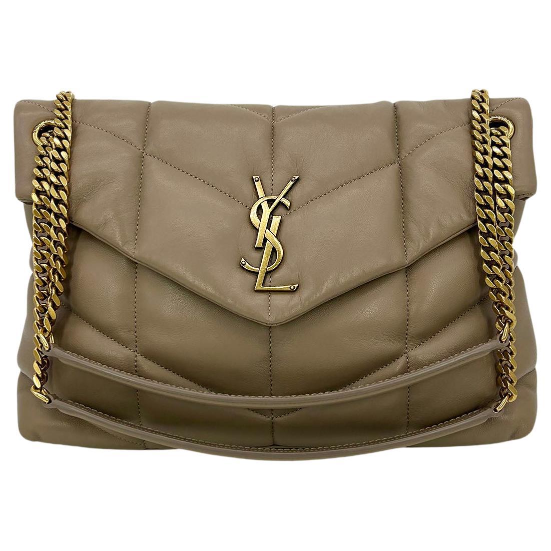 Saint Laurent Lou Lou Puffer Dusty Grey Medium Quilted Leather Shoulder Bag YSL For Sale