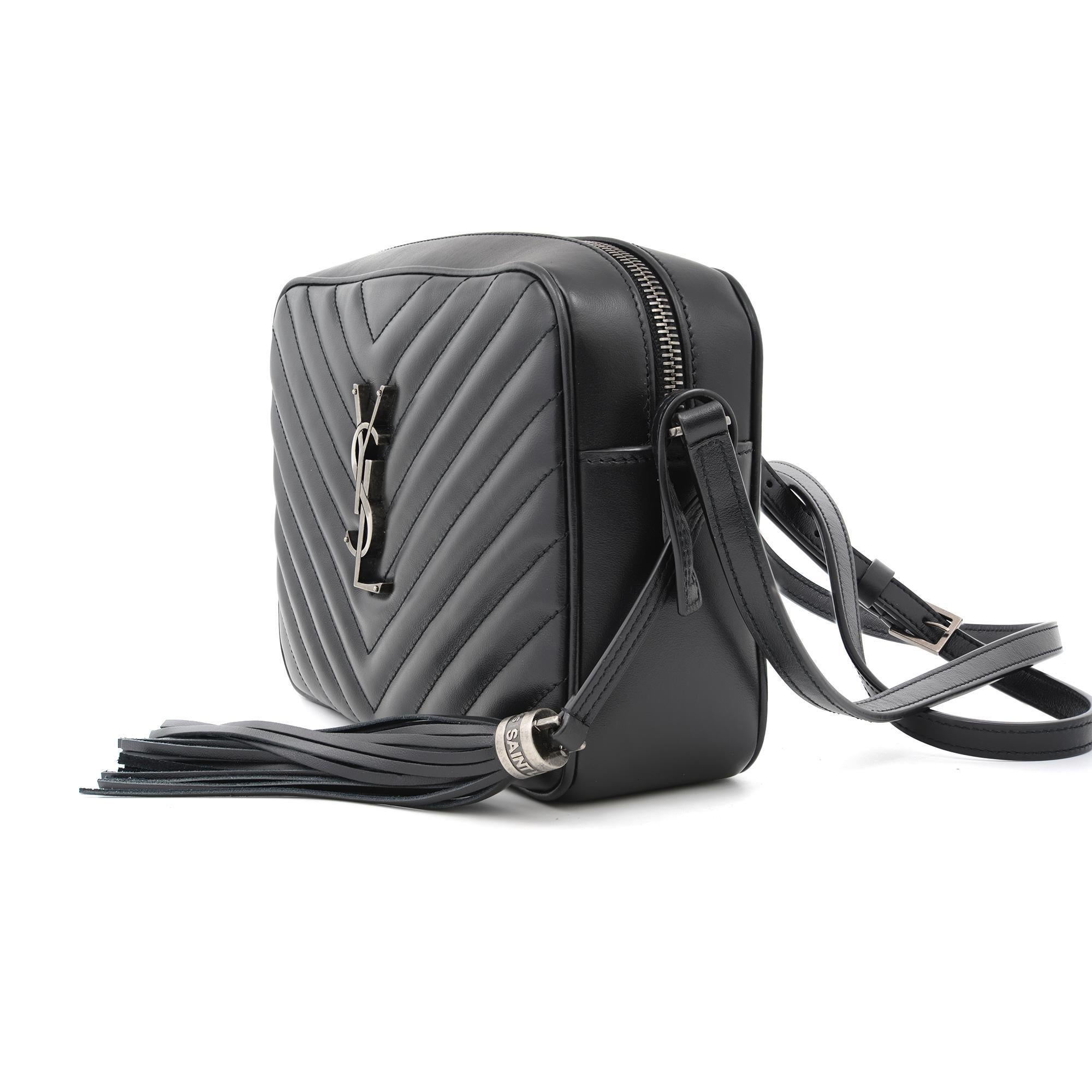 Saint Laurent Lou Matelassé Small Black Leather Camera Crossbody Bag at
