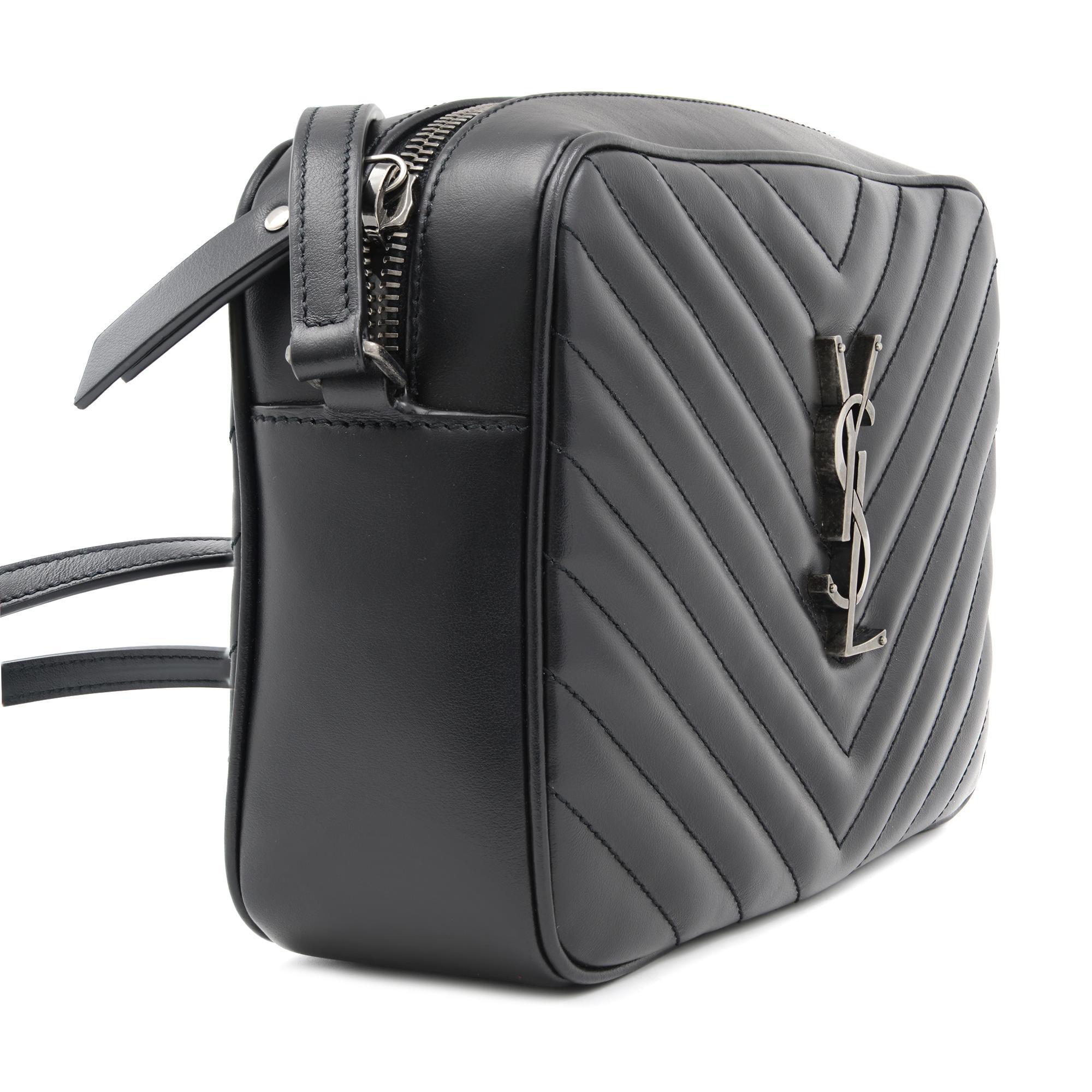Saint Laurent Lou Matelassé Small Black Leather Camera Crossbody Bag at