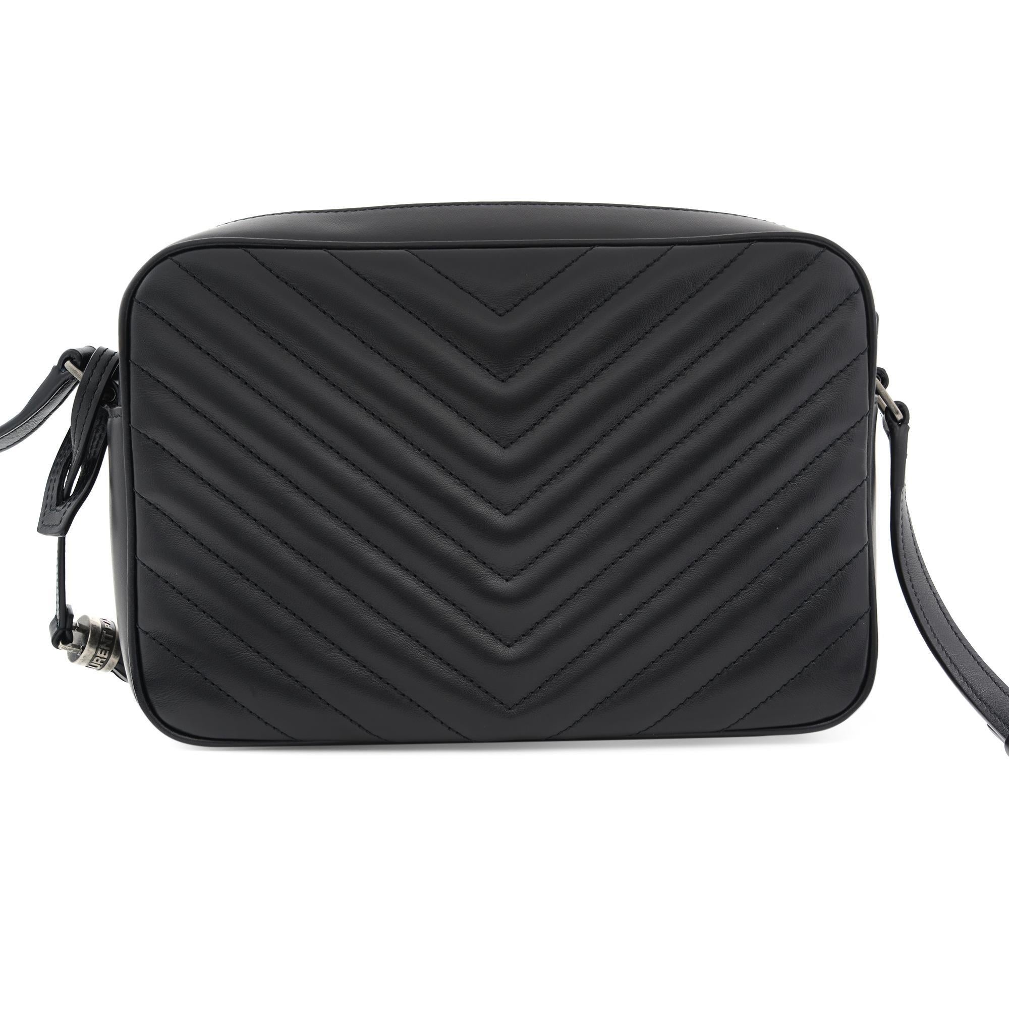 Saint Laurent Lou Matelassé Small Black Leather Camera Crossbody Bag at