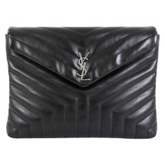 Used Saint Laurent LouLou Document Clutch Matelasse Chevron Leather