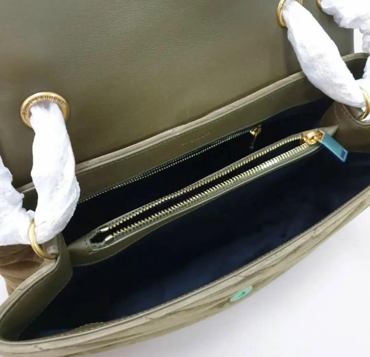 Saint Laurent Loulou Khaki Medium YSL Monogramm Wildleder-Umhängetasche mit Klappe Damen