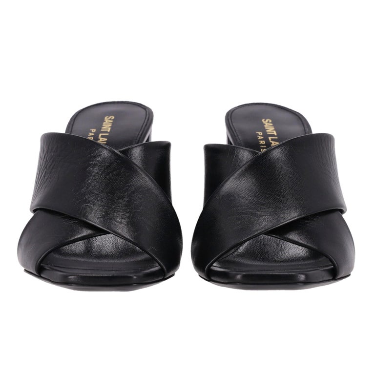 Saint Laurent Loulou Leather Heeled Mules/Sandals For Sale at 1stDibs
