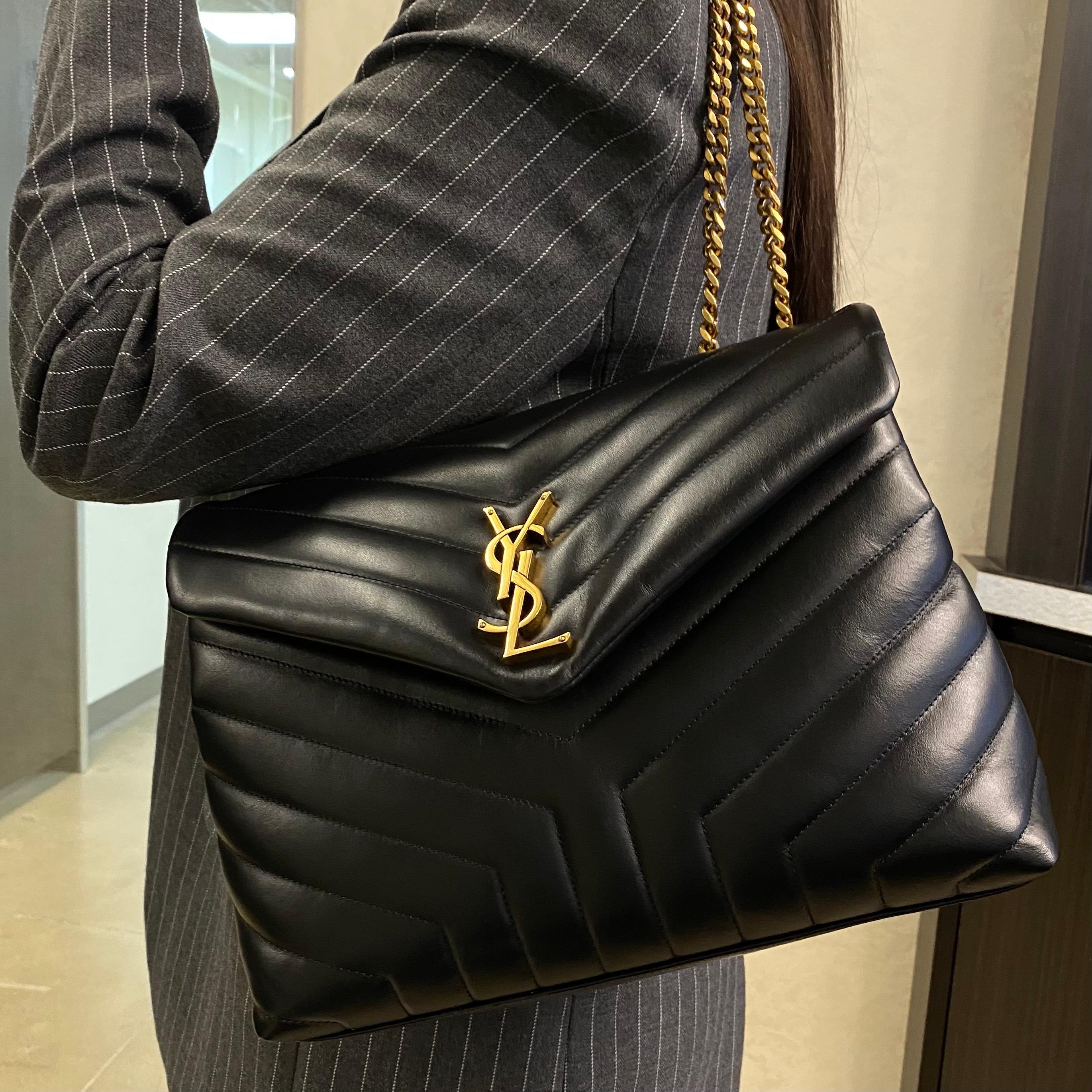 Women's Saint Laurent Loulou Matelasse Y Black Leather Medium Shoulder Bag ALM57494