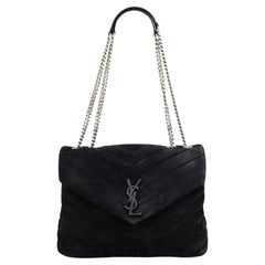 Saint Laurent Loulou Medium Suede Matelassé Chain Shoulder Bag