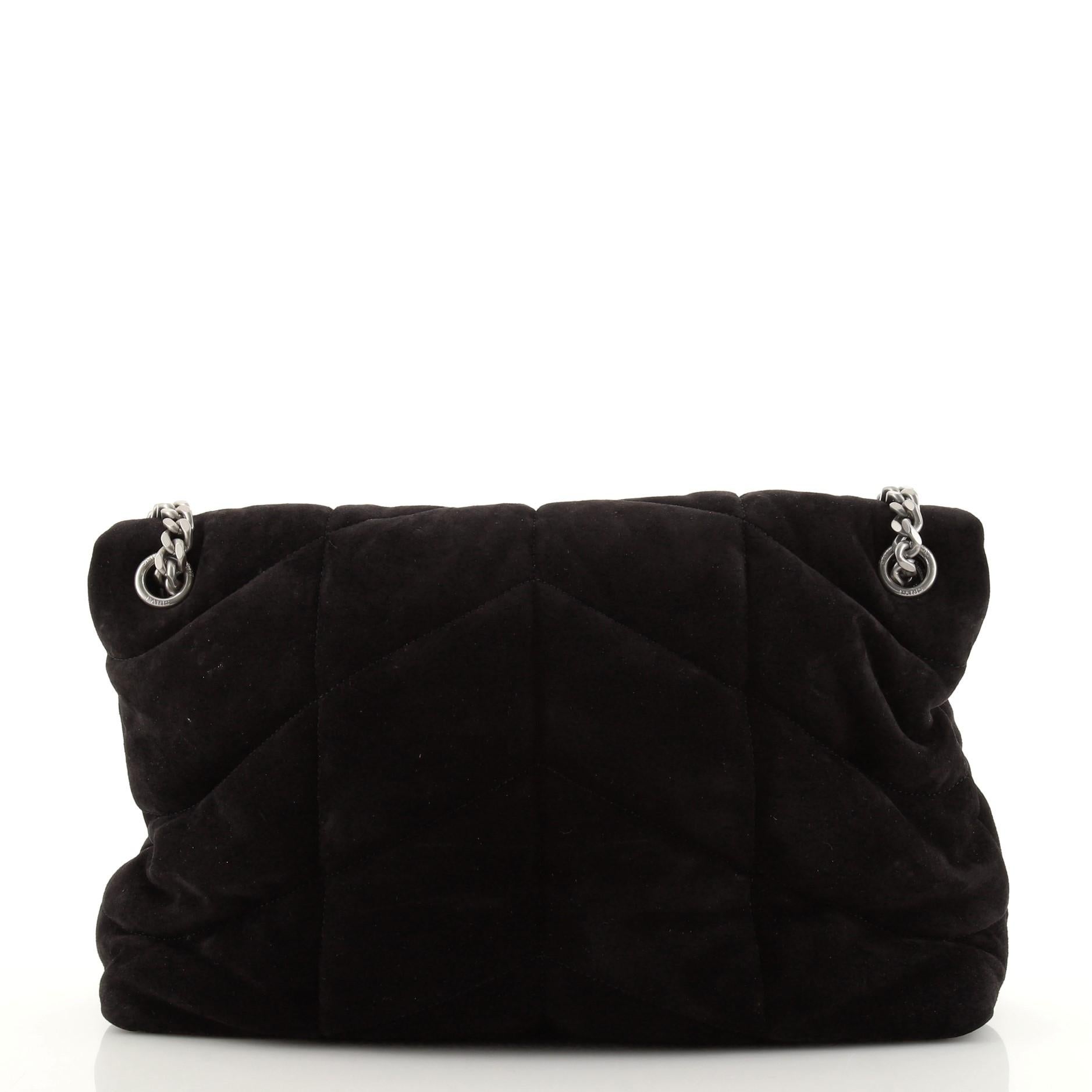 Black Saint Laurent LouLou Puffer Shoulder Bag Quilted Suede Medium