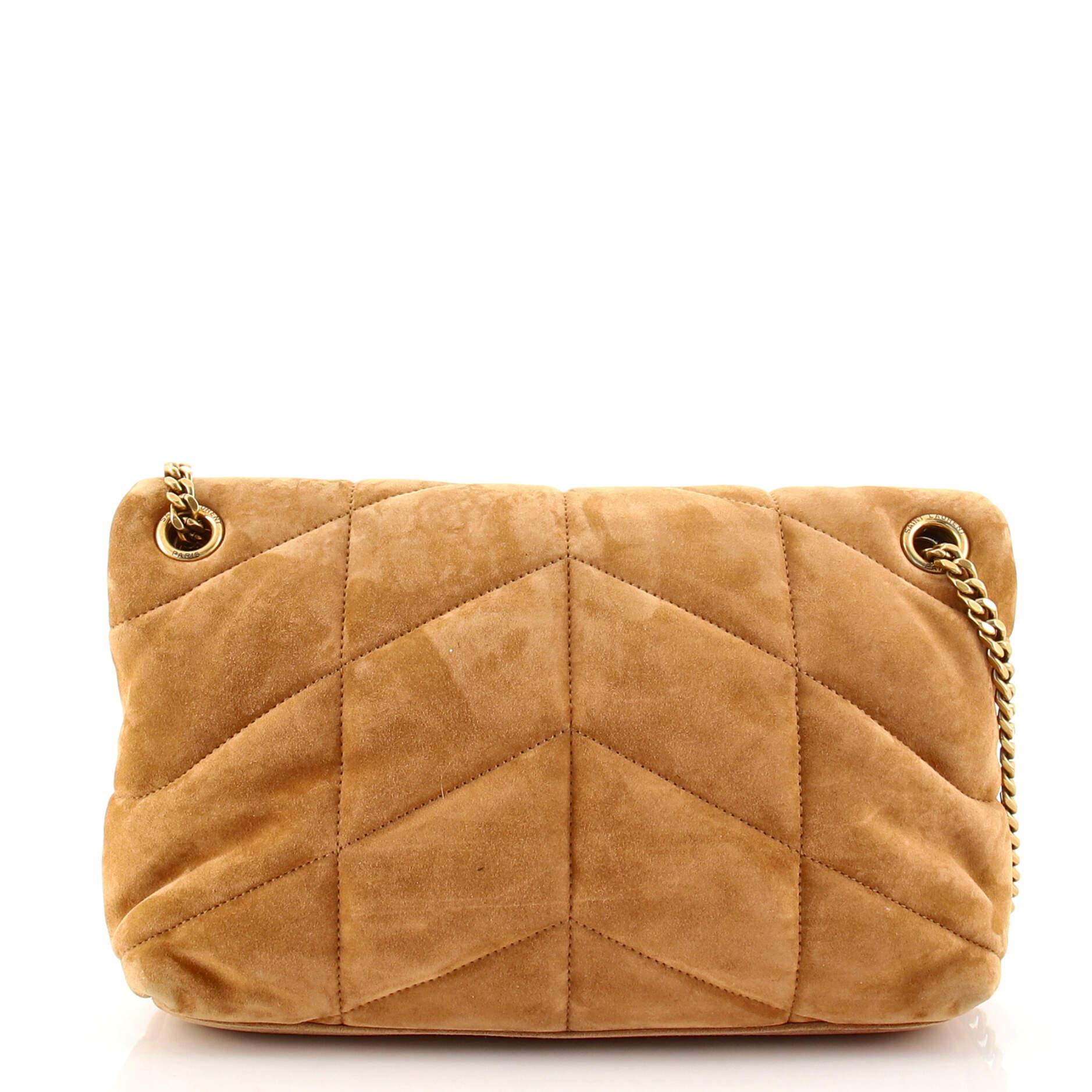 Saint Laurent LouLou Puffer Shoulder Bag Quilted Suede Small In Good Condition In NY, NY