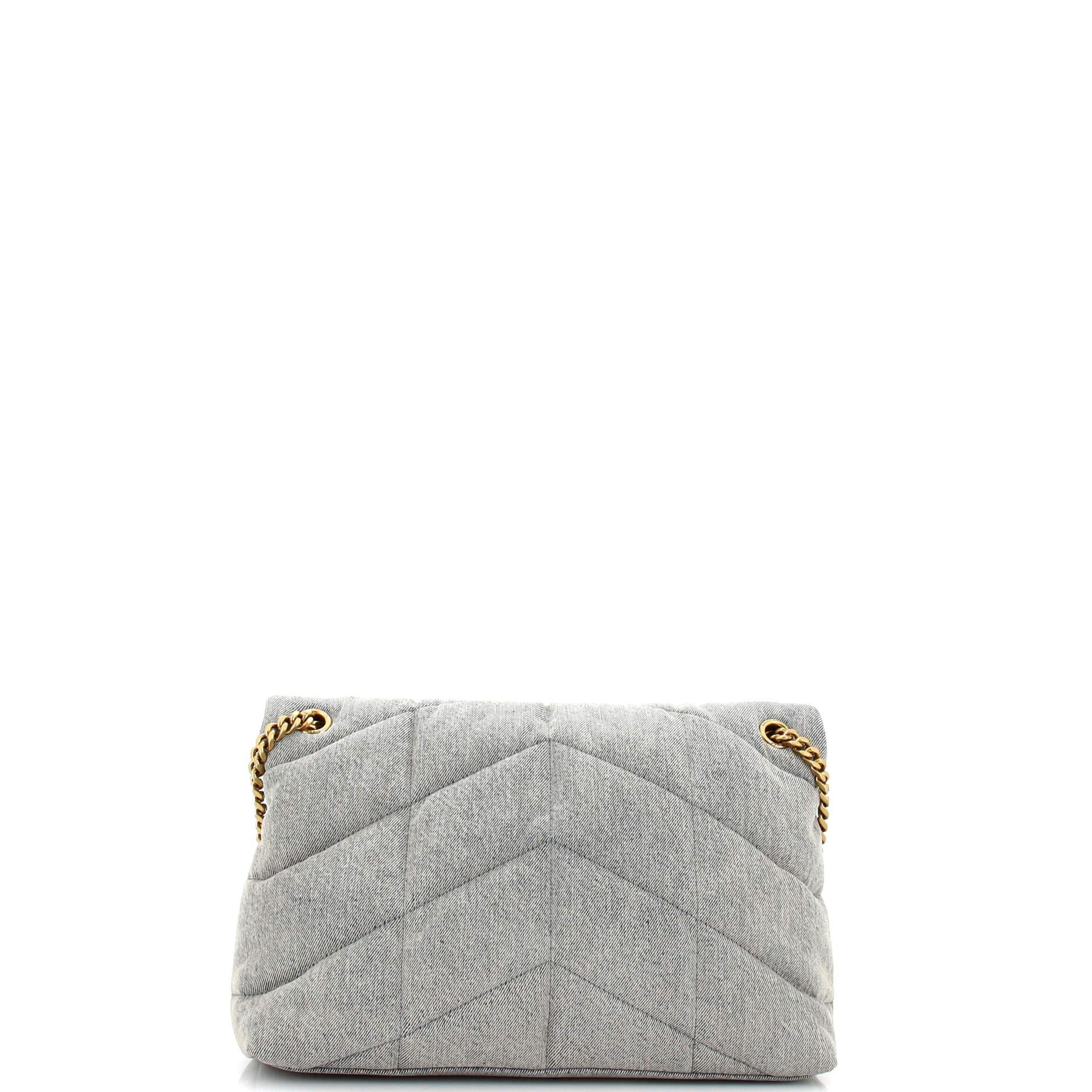 Saint Laurent  Loulou Puffer Shoulder Bag Quilted Vintage Denim Medium In Good Condition For Sale In NY, NY
