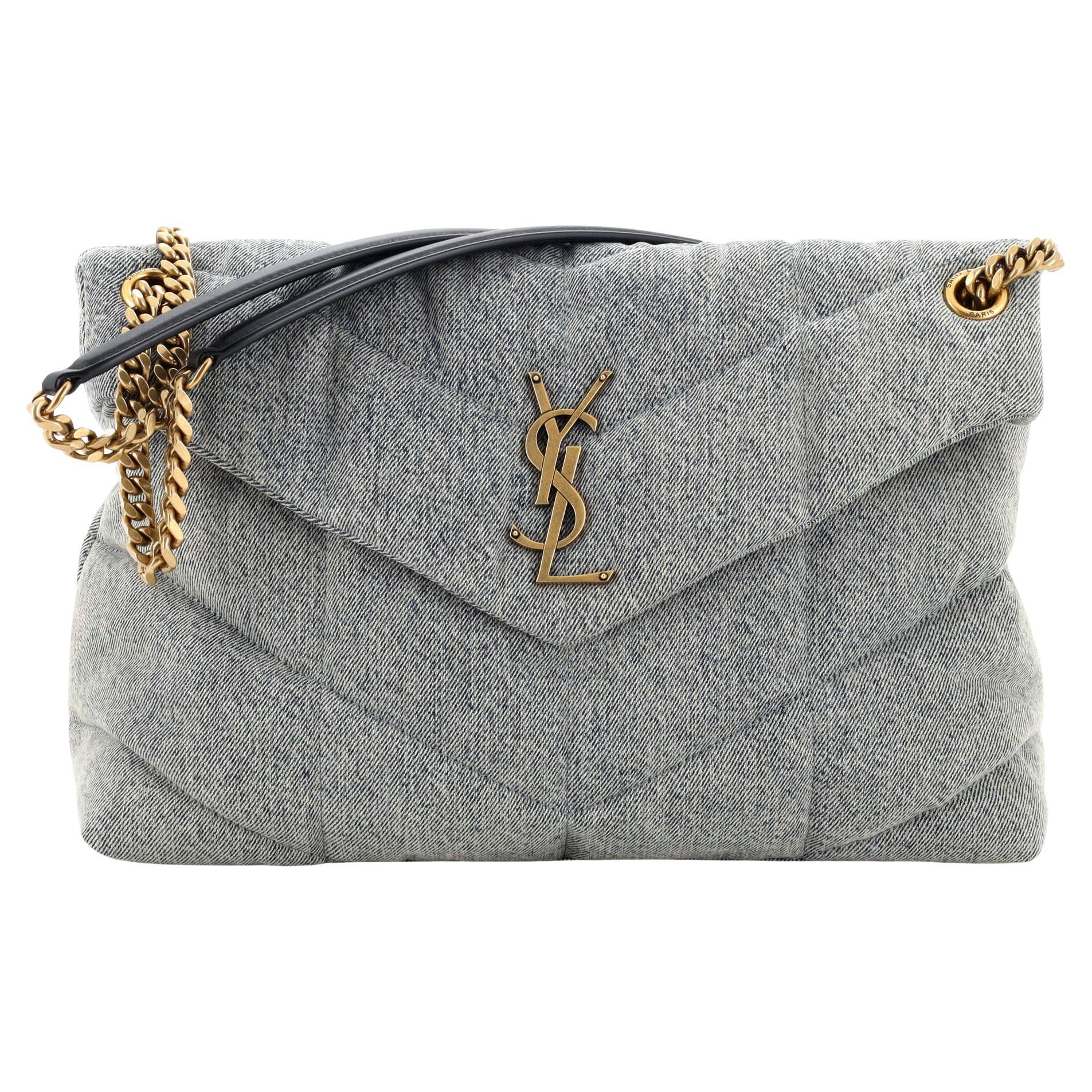 Saint Laurent Loulou Puffer Canvas Clutch in Yellow