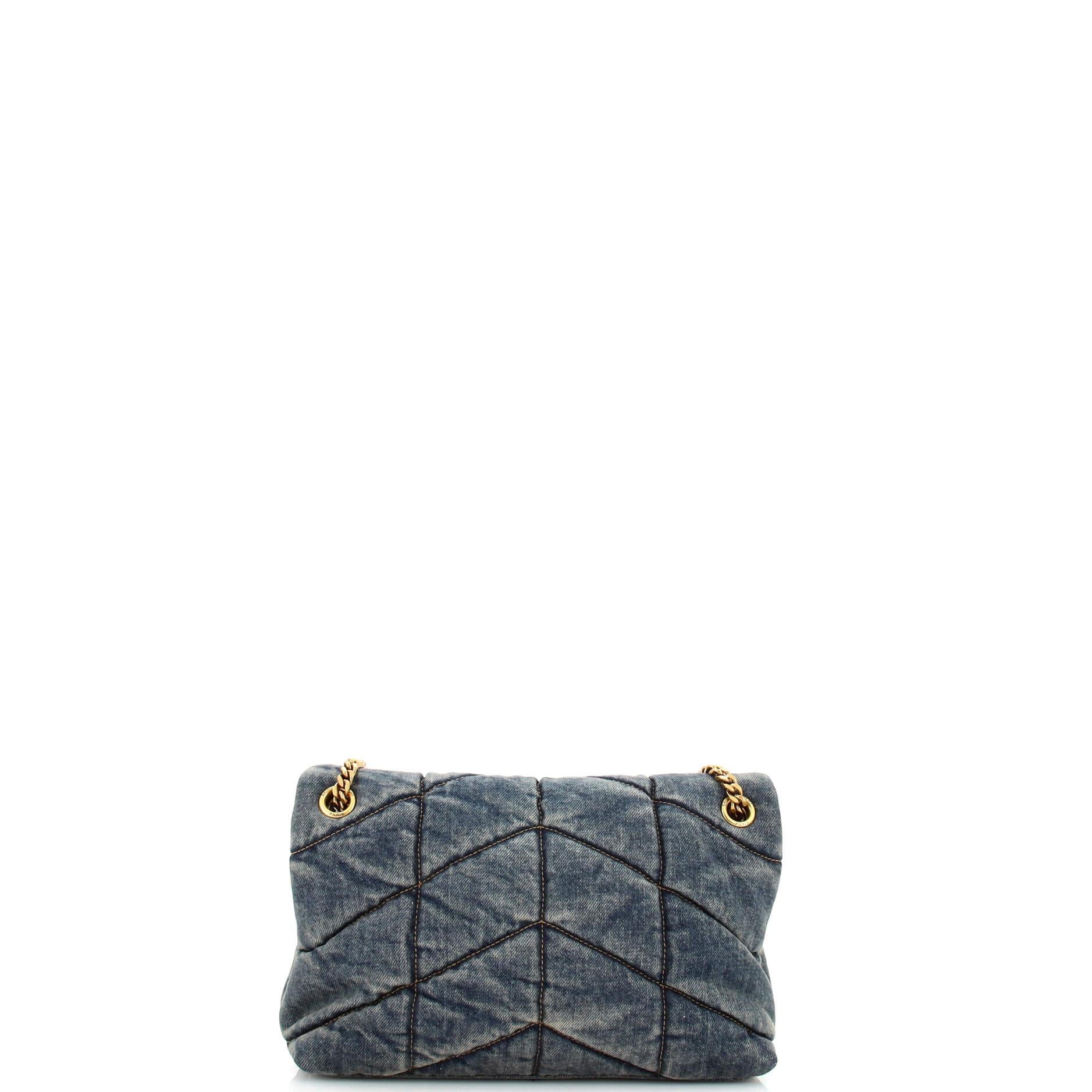 Saint Laurent Loulou Puffer Shoulder Bag Quilted Vintage Denim Small In Good Condition In NY, NY