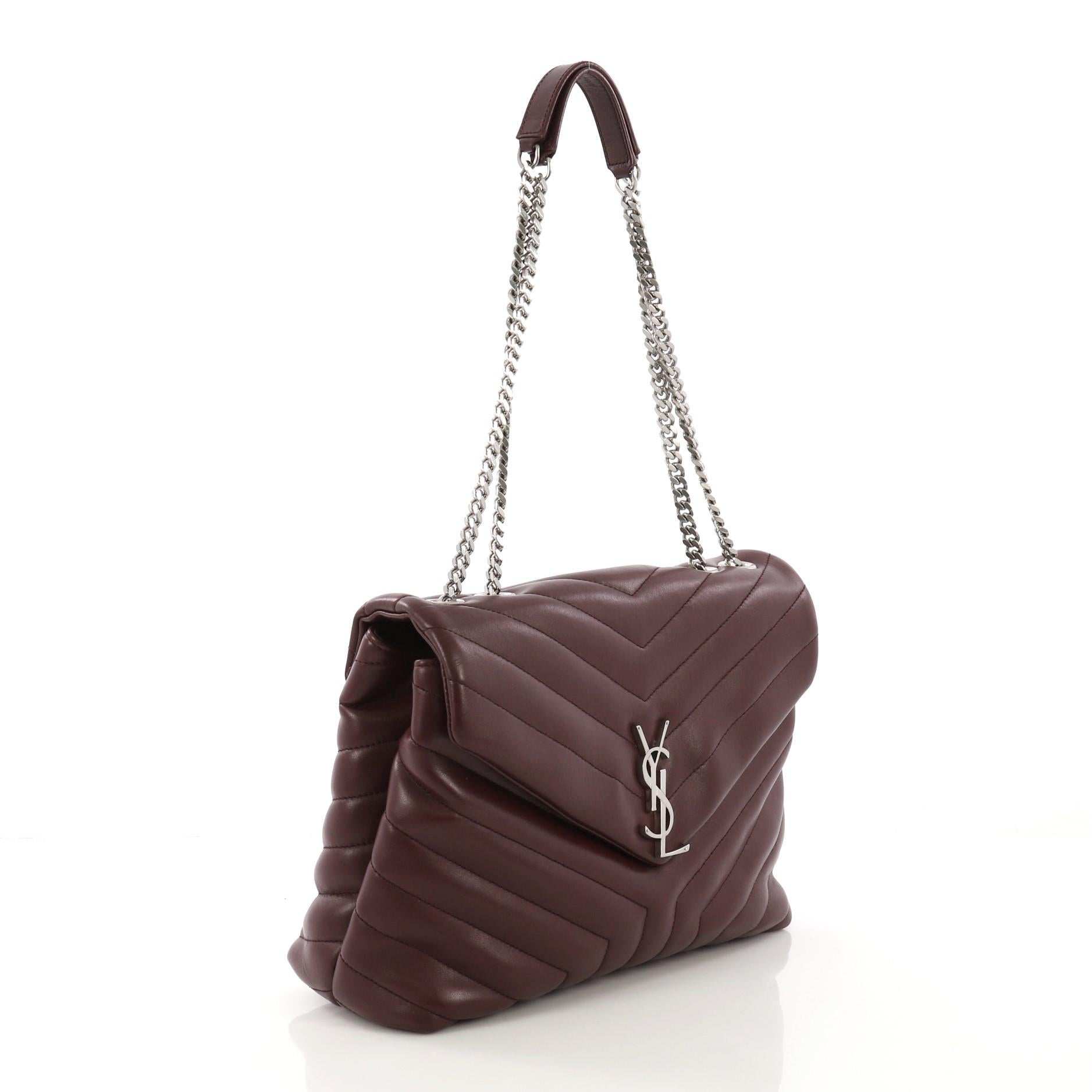 Black Saint Laurent LouLou Shoulder Bag Matelasse Chevron Leather Medium